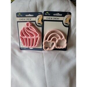 NEW Pink Cupcake & Rainbow Silicone Teether Chew Crew | Itzy Ritzy Set /2